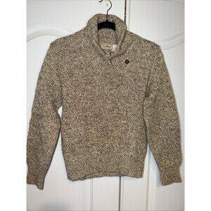 Vintage 80s LL Bean Shawl Collar Women Wool Sweater Oatmeal Size M Fisherman EUC